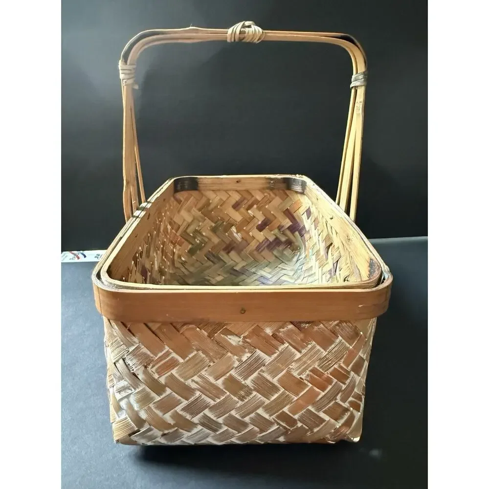 Wicker Rectangle Handle Basket Cottagecore Farmhouse Storage Rustic
